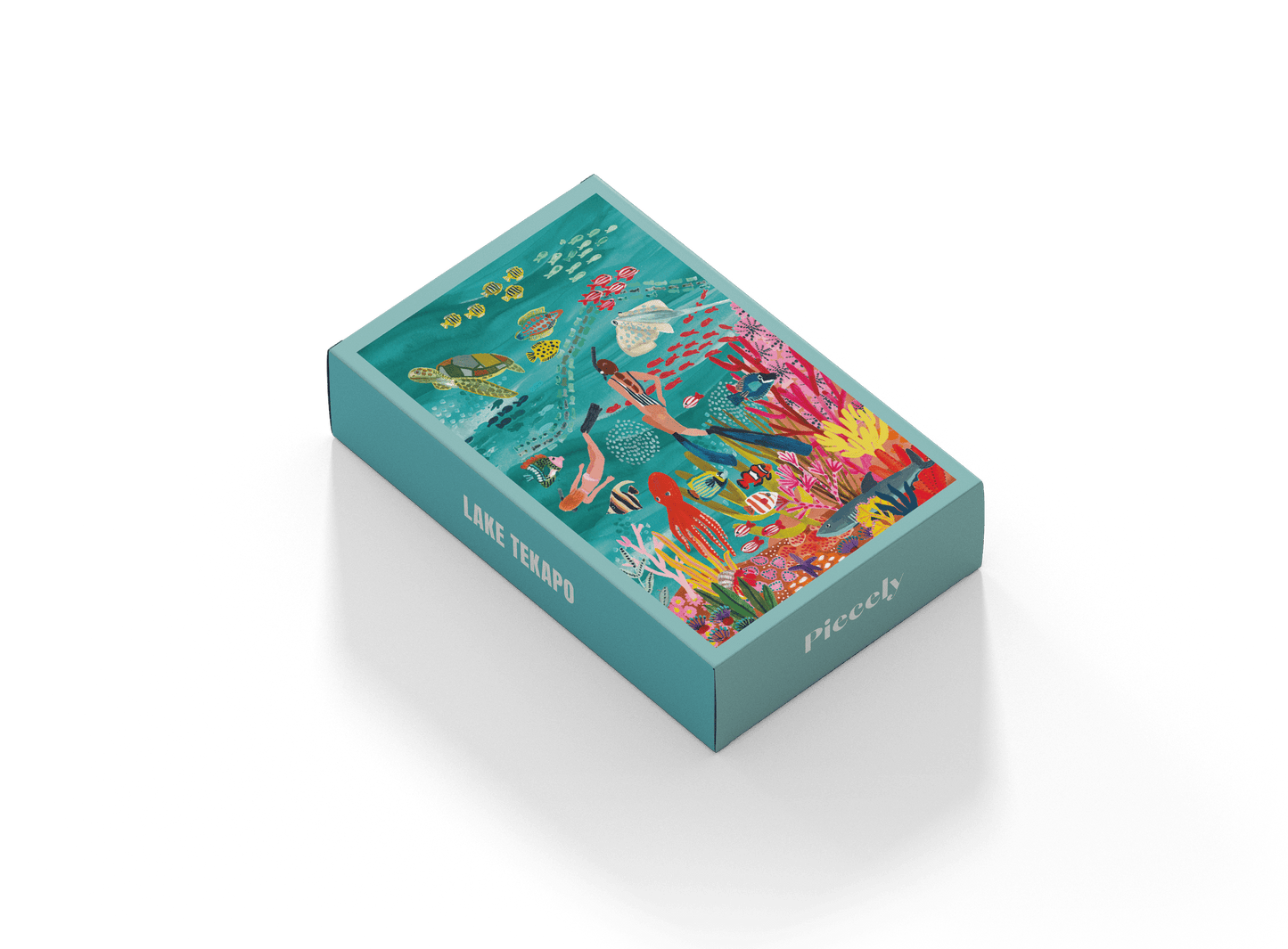 99-teiliges Under The Sea Minipuzzle für Erwachsene, das zwei Frauen beim Schnorcheln im Meer zeigt. Die Frauen sind umgeben von bunten Fischen, einem Oktopus, einem Rochen, einer Schildkröte und einem Hai.
