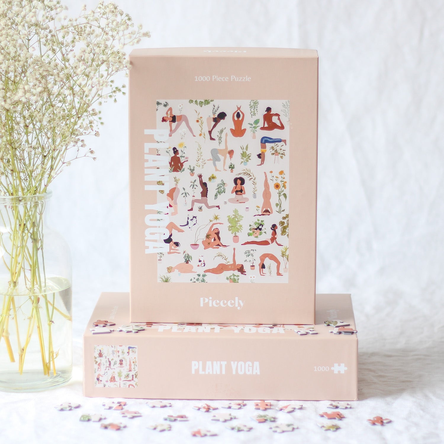 Nachhaltiges 1000 Teile Puzzle für Erwachsene mit Yoga-Motiv, Zimmerpflanzen und Katzen