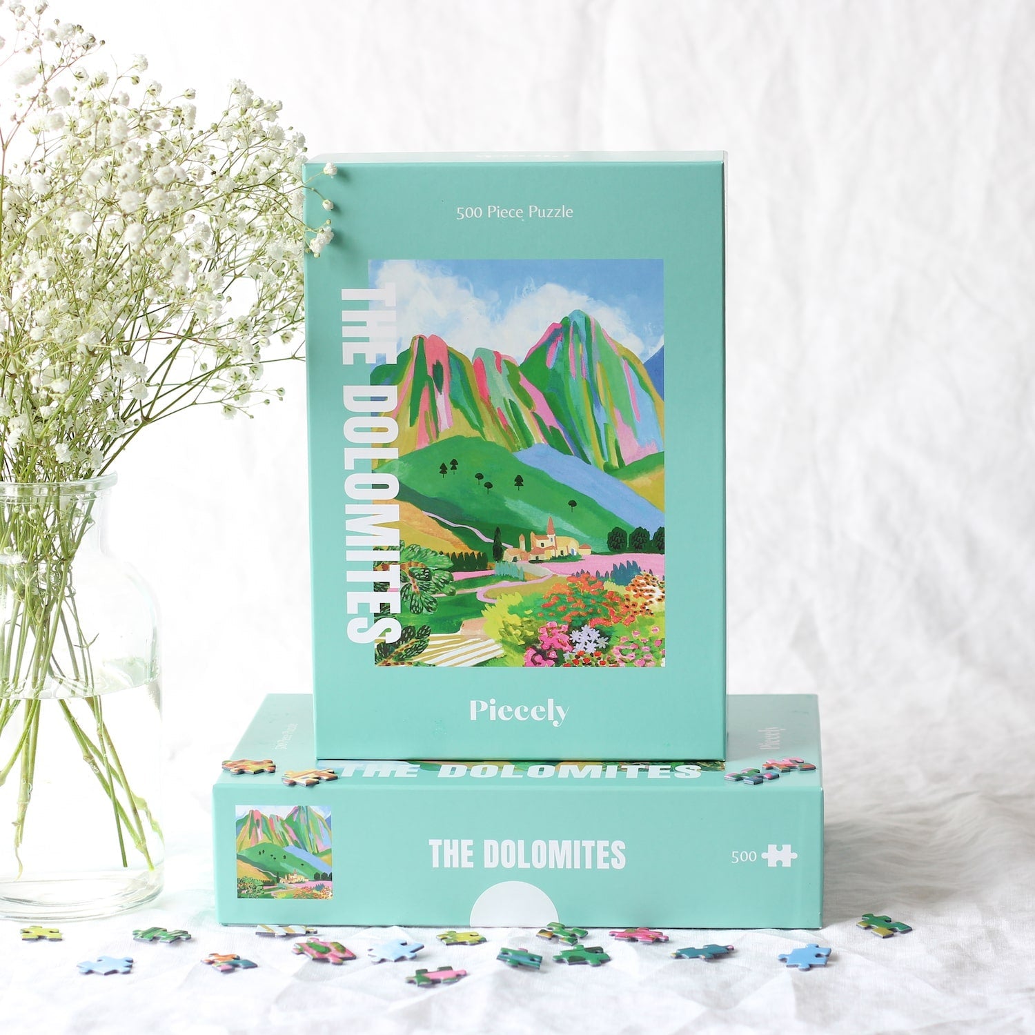 Außergewöhnliches 500-Teile-Puzzle für Erwachsene, das die Dolomiten in bunten Farben zeigt.