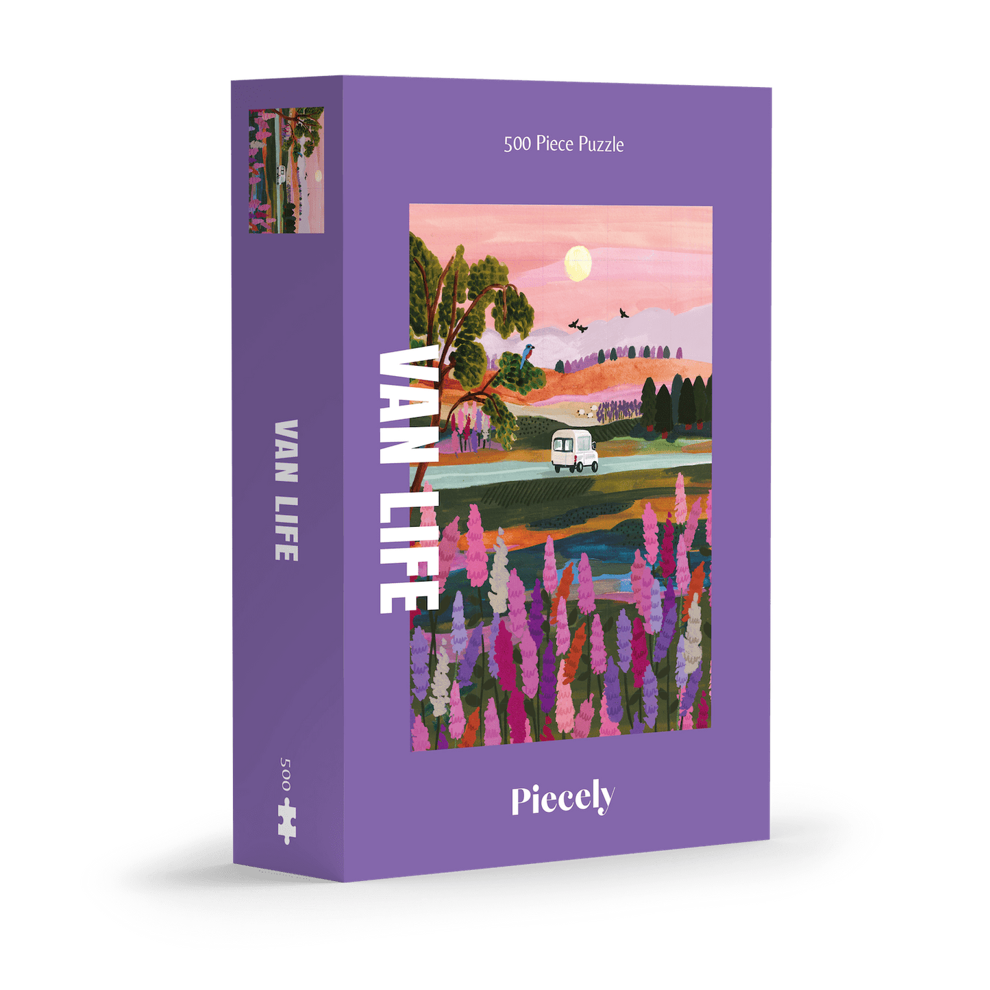 Außergewöhnliches 500-Teile-Puzzle für Erwachsene, das einen Van zeigt, der durch die herbstliche Landschaft Neuseelands fährt.