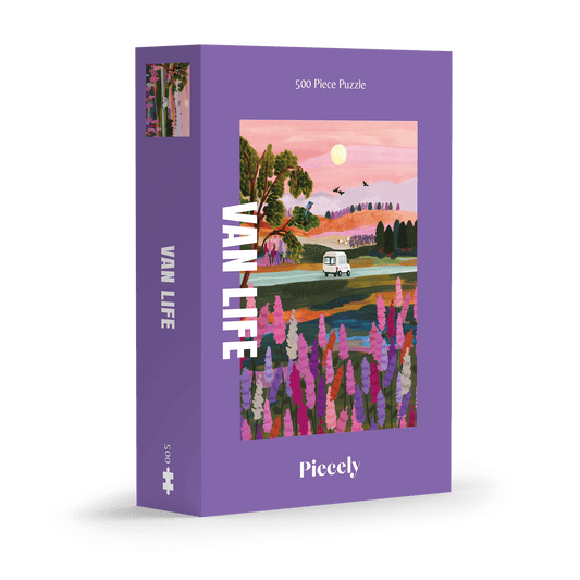 Außergewöhnliches 500-Teile-Puzzle für Erwachsene, das einen Van zeigt, der durch die herbstliche Landschaft Neuseelands fährt.