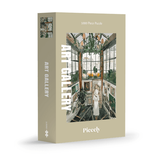 1000-Teiliges Puzzle, das eine Frau zeigt, die die Bildergalerie des Big Mamma Restaurants in Paris betrachtet.