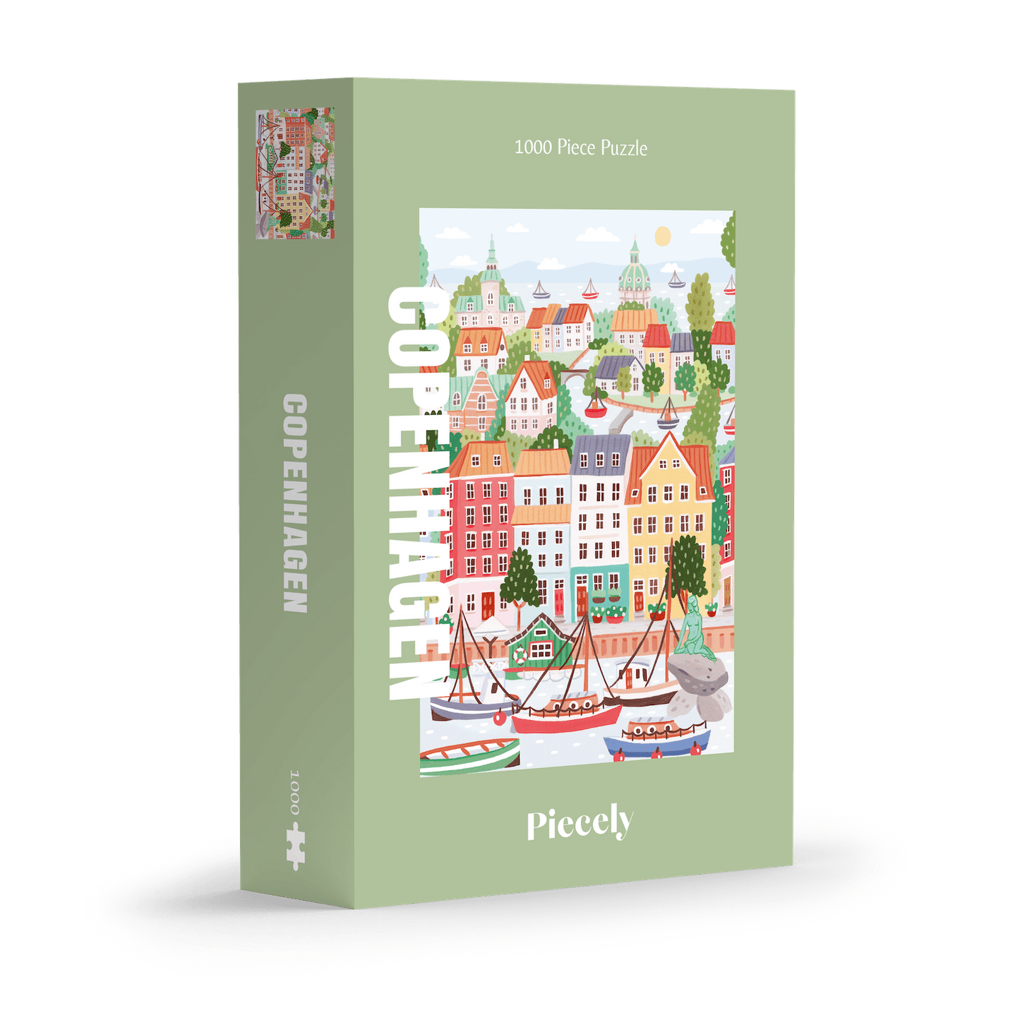 1000-teiliges Puzzle für Erwachsene, das die bunten Häuser, Kanäle und Schiffe Kopenhagens zeigt. 