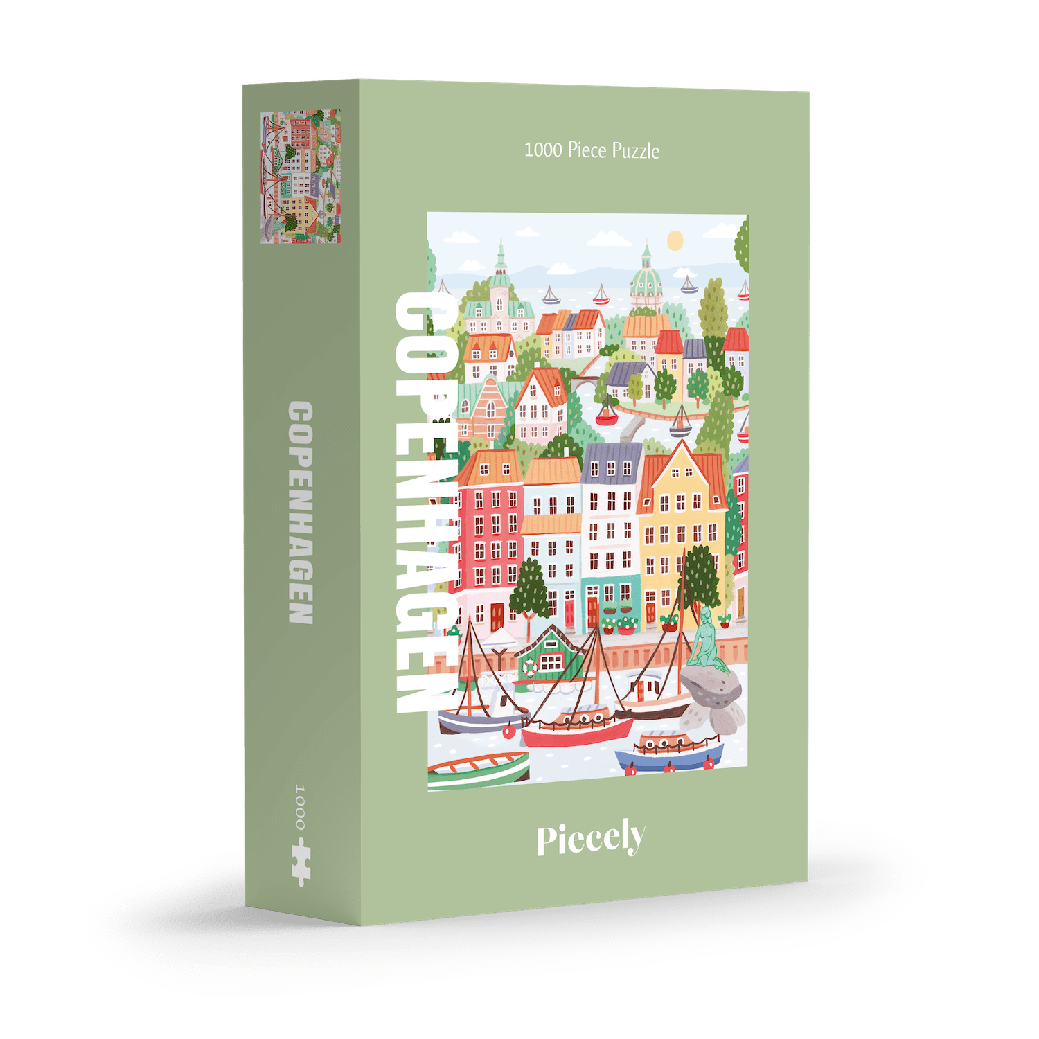 1000-teiliges Puzzle für Erwachsene, das die bunten Häuser, Kanäle und Schiffe Kopenhagens zeigt. 