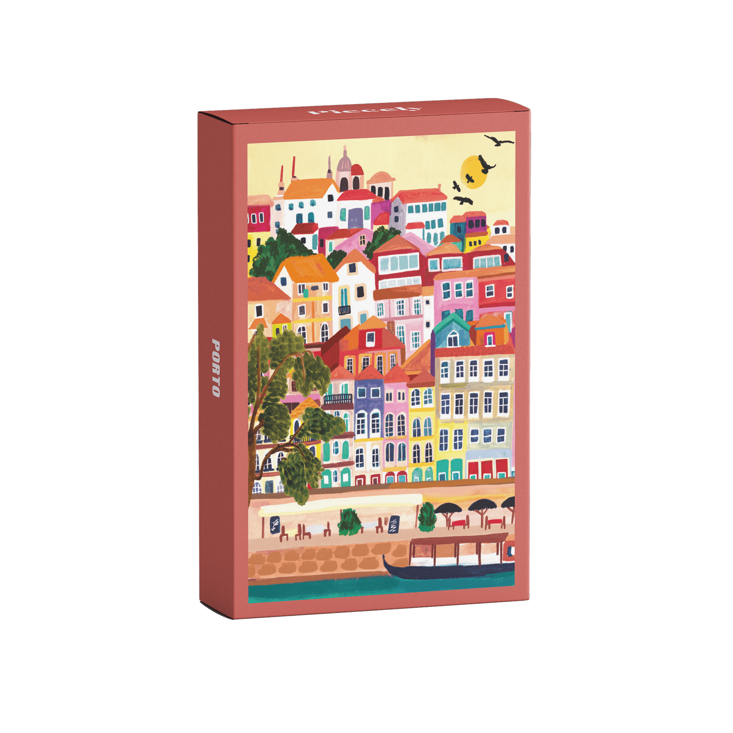 99-teiliges Porto Minipuzzle für Erwachsene, das die bunten Häuser und die Küste der Stadt Porto in Portugal zeigt.