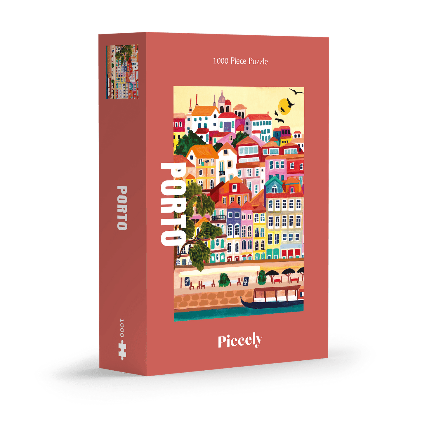 1000-teiliges Puzzle für Erwachsene, dass die bunten Häuser Portos am Wasser zeigt.