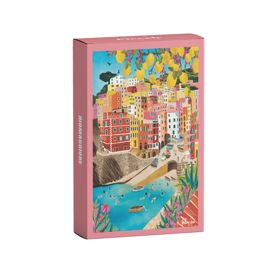 Außergewöhnliches Minipuzzle für Erwachsene mit 99 Teilen, das Riomaggiore in Cinque Terre, Italien zeigt.
