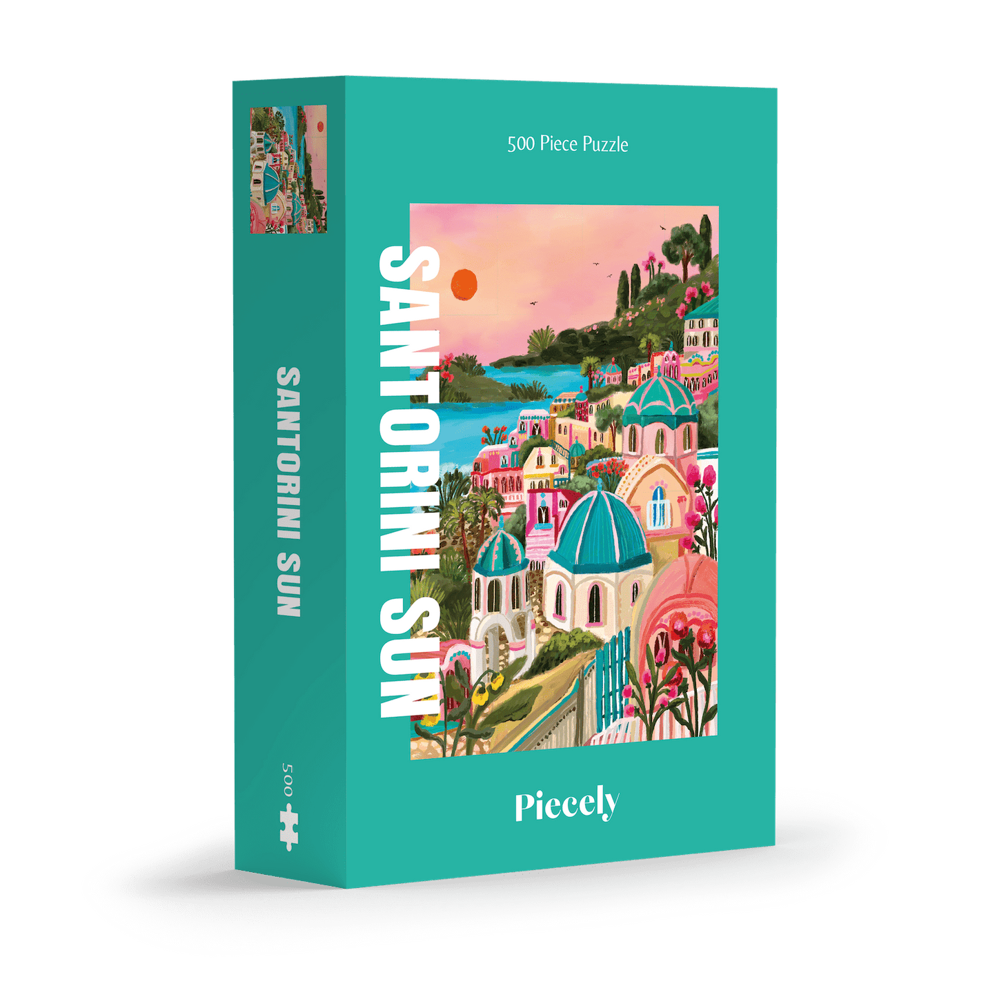 500-teiliges Puzzle für Erwachsene, das den griechischen Ort Santorini bei Sonnenuntergang zeigt.