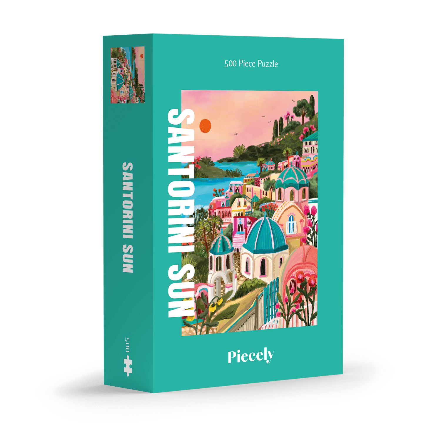 500-teiliges Puzzle für Erwachsene, das den griechischen Ort Santorini bei Sonnenuntergang zeigt.