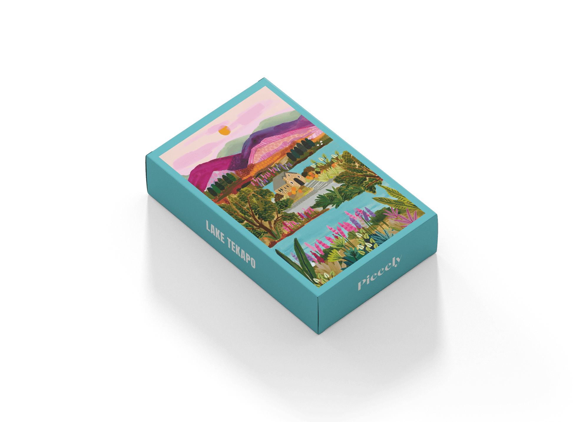 99-teiliges Lake Tekapo Minipuzzle für Erwachsene, das ein Haus am Tekapo See in Neuseeland zeigt.