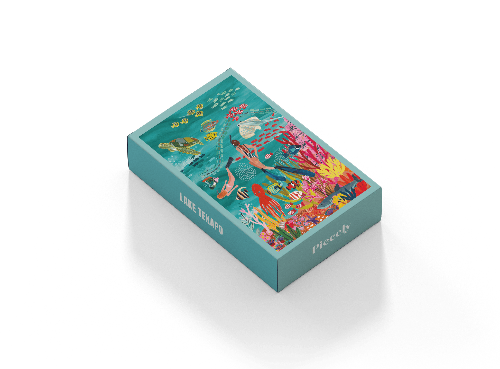 99-teiliges Under The Sea Minipuzzle für Erwachsene, das zwei Frauen beim Schnorcheln im Meer zeigt. Die Frauen sind umgeben von bunten Fischen, einem Oktopus, einem Rochen, einer Schildkröte und einem Hai.